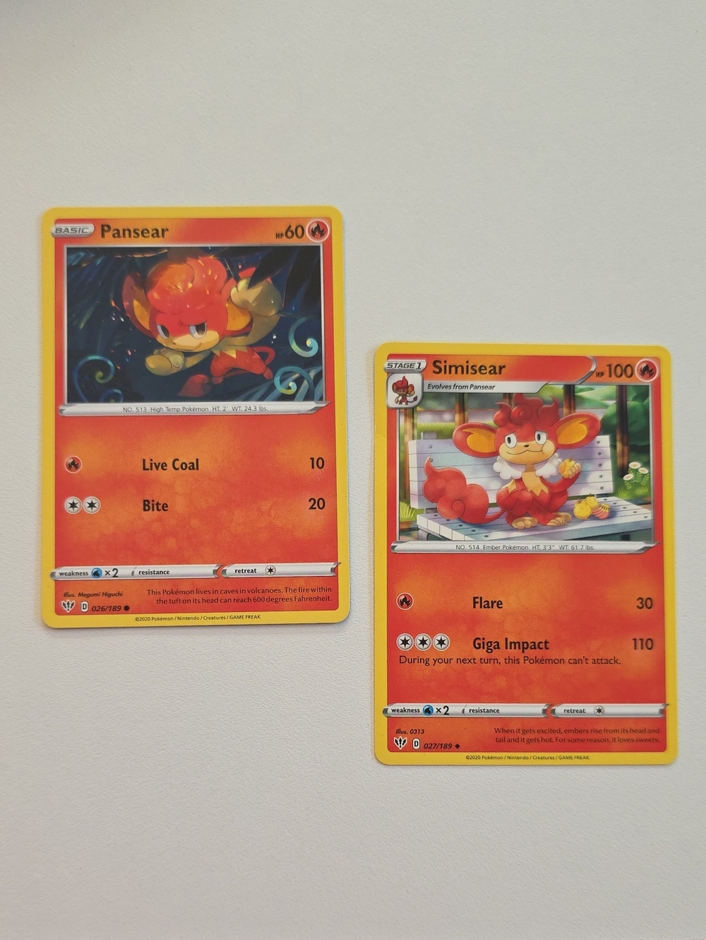 Pokemon Pansear And Simisear Trading Card